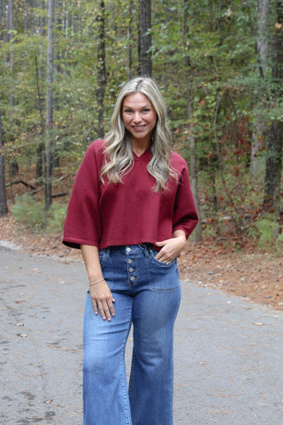 Hallie Ribbed Top - Burgundy