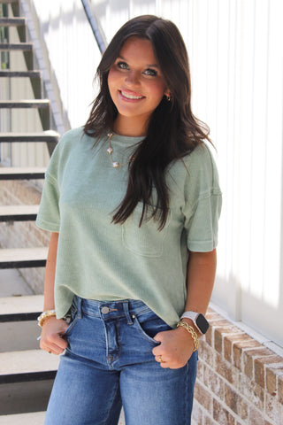 Lois Ribbed Top - Light Olive