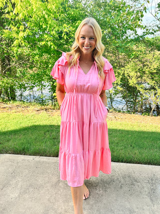 Grayson Tiered Midi Dress - Pink