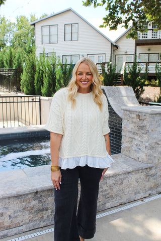 Marlena Knit Ruffle Top - Butter White