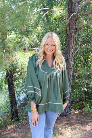 Catherine V-neck Top - Olive