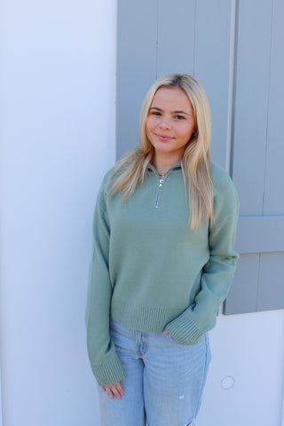 Maggie Half Zip Sweater - Sage Green