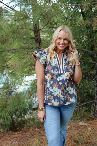 Simone Floral Flutter Sleeve Top