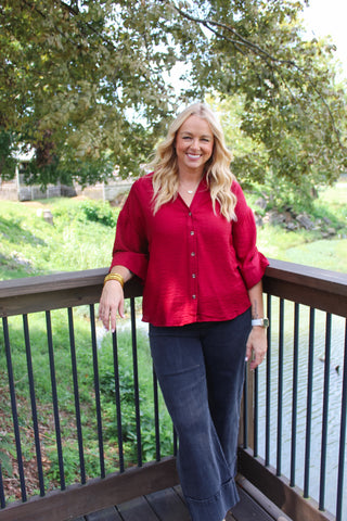 Marla Button Up Blouse - Garnet