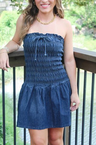 Mariah Smocked Denim Tube Dress