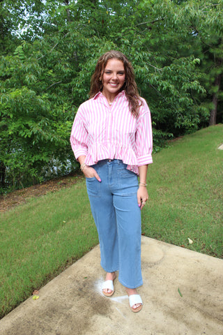Gemma Button Down Top - Pink