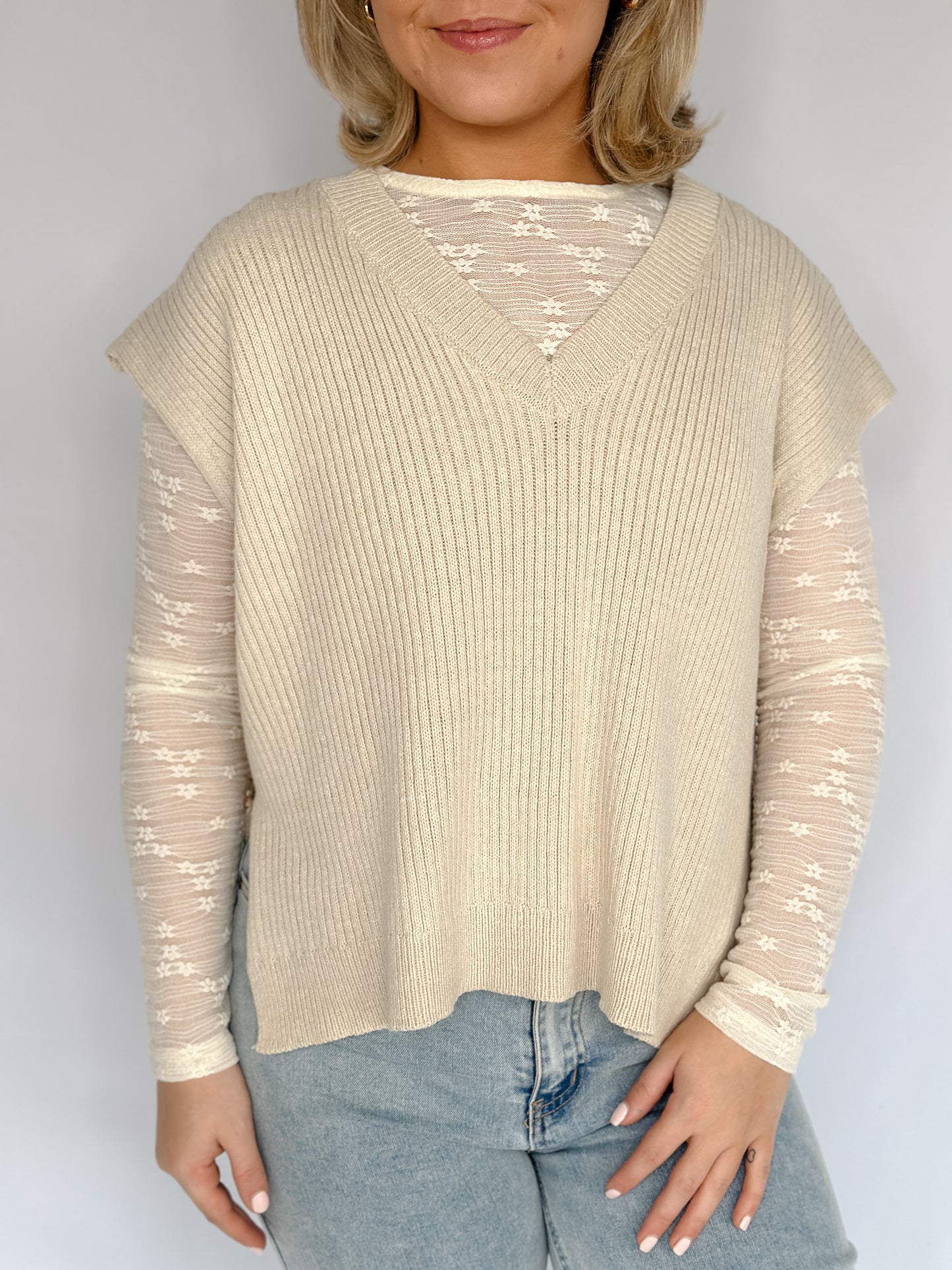 Rory Sleveless Side Button Sweater- Cream