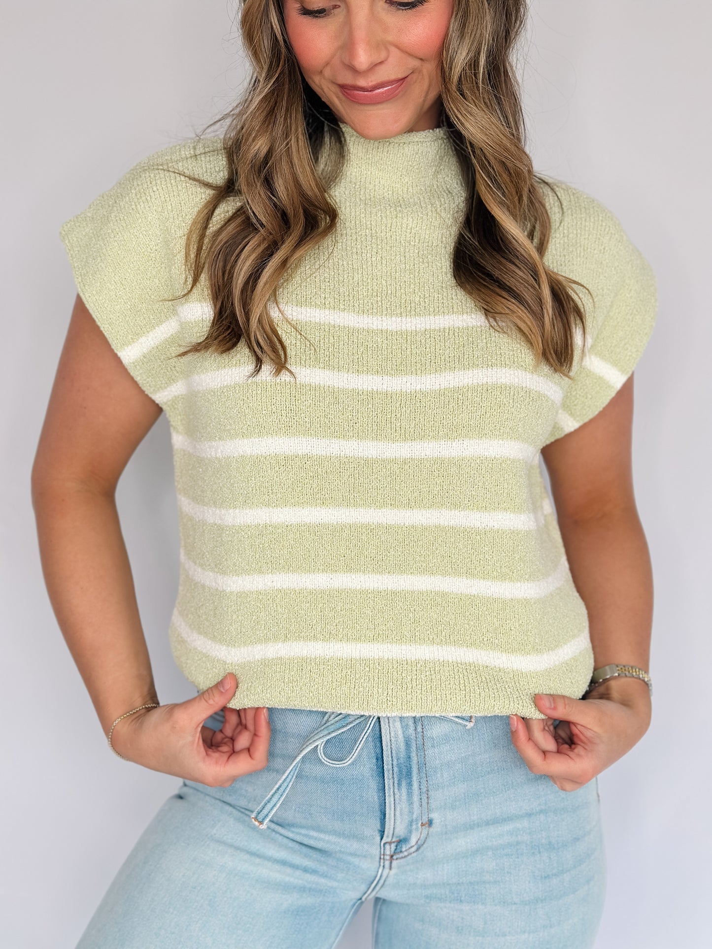 Maddie Striped Sweater- Light Sage