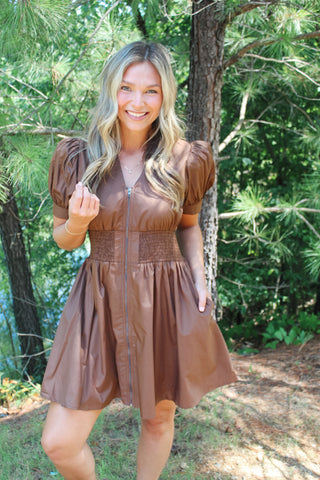 Amiee Puff Sleeve Dress - Burgundy