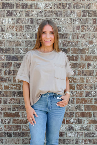 Zenana Oversized Crop Tee - Ash Mocha
