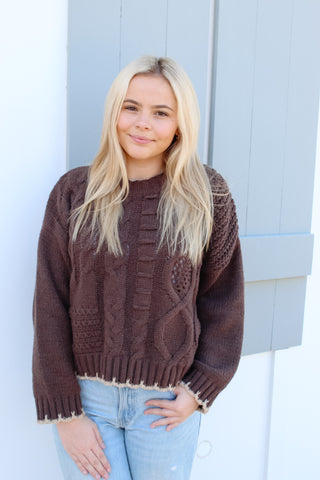 Avery Stitched Hem Sweater - Brown