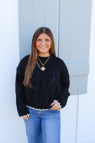 Avery Stitched Hem Sweater - Black