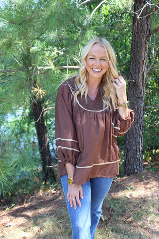 Catherine V-neck Top - Brown