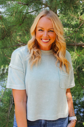 Lois Ribbed Top - Light Olive