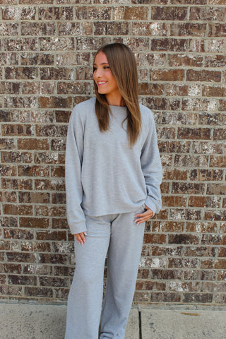 Zenana Slub Long Sleeve Set - Heather Grey