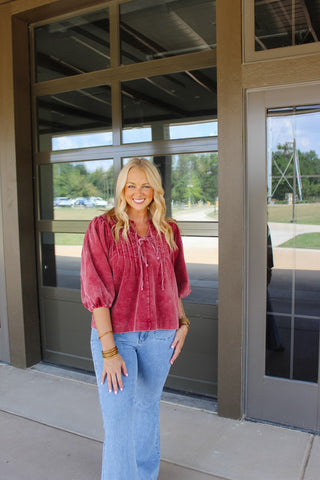 Evie Corduroy Top - Rosewood