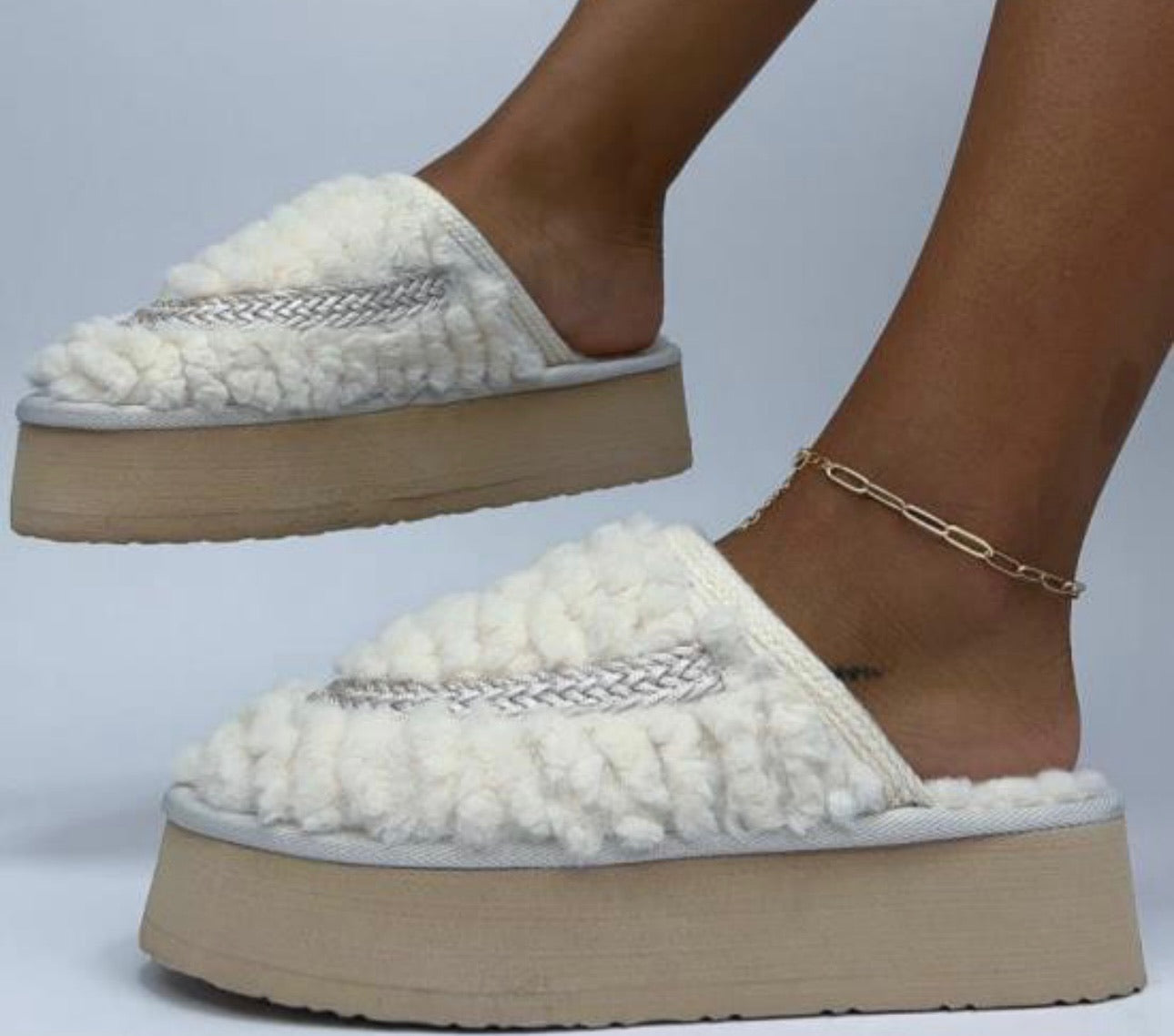 Softener Beige Furry Platform Mules