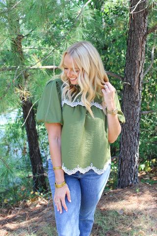 May Embroidered Top - Olive