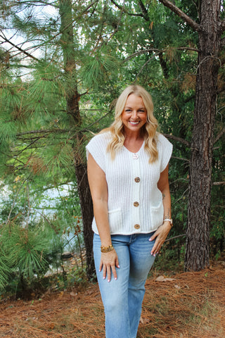 Zenana Button Sweater Vest - Ivory