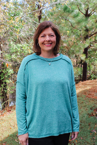 Zenana Melange High Low Long Sleeve - Dark Green