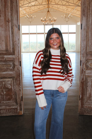 Striped Turtleneck Sweater - Red