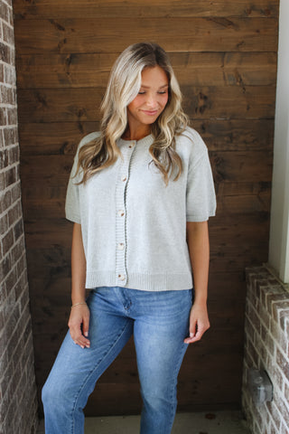 April Short Sleeve Cardigan - Heather Grey