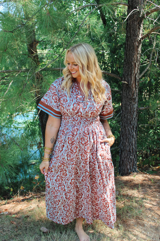 Luna Floral Dress - Camel