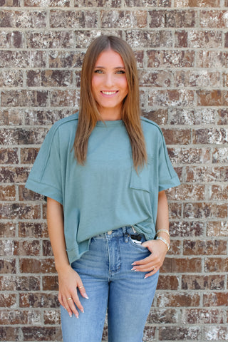 Zenana Oversized Crop Tee - Ash Jade