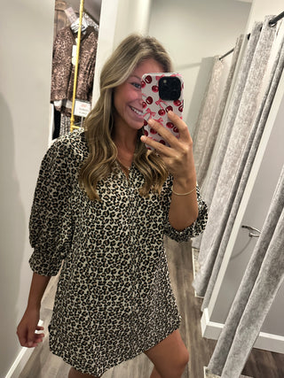Lena Leopard Dress - Taupe