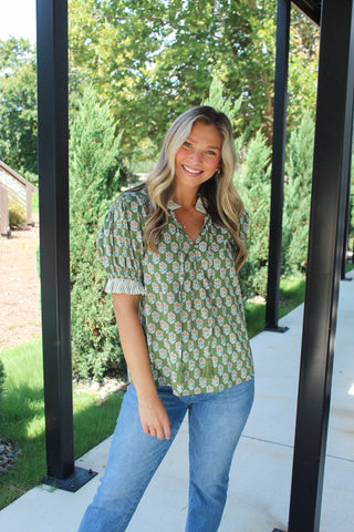 Harper Botanical Print Top - Olive