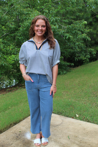 Maya Striped Top - Navy