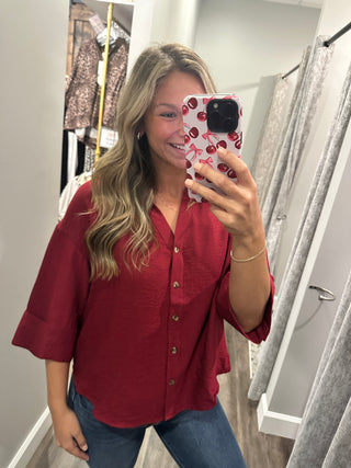 Marla Button Up Blouse - Garnet