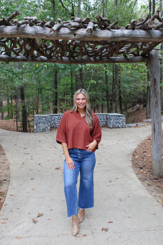 Hallie Ribbed Top - Brown