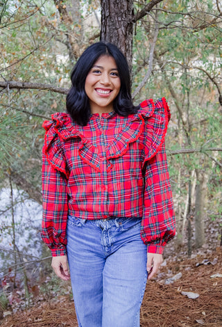 Plaid Ruffle Top - Red