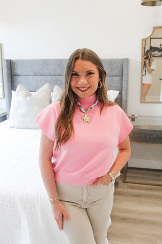 Mia Mock Neck Top - Baby Pink