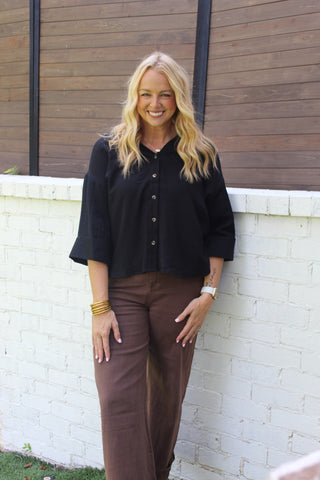 Marla Button Up Blouse - Black