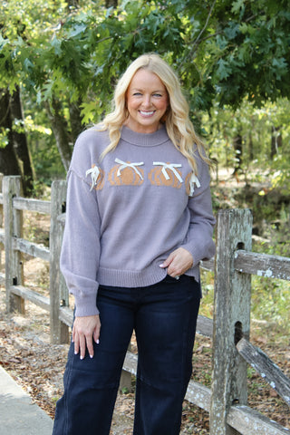 Pumkin Lace Bow Sweater - Ash Brown