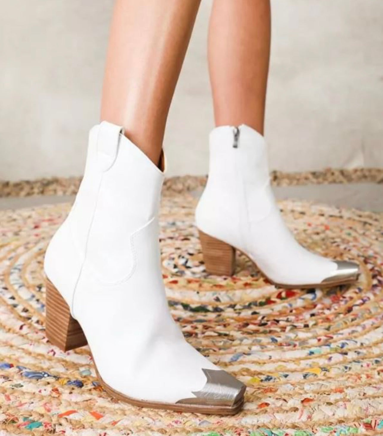 Dakota Womens Metalic Toe Booties-White