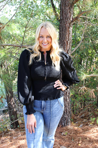 Britt Puff Sleeve Top - Black