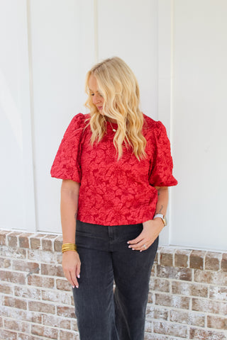 Steph Puff Sleeve Top - Red