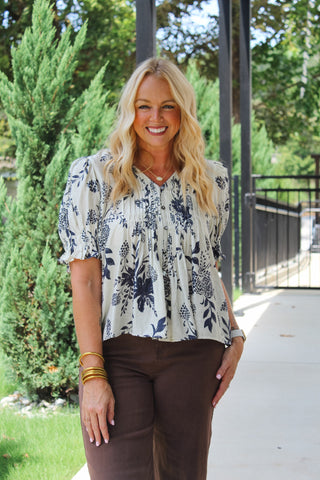 Jamie Smocked Puff Sleeve Top - Navy