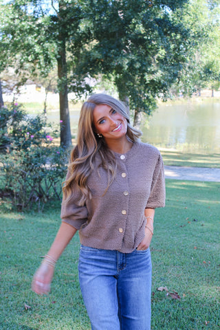 Alexis Button Down Sweater - Taupe
