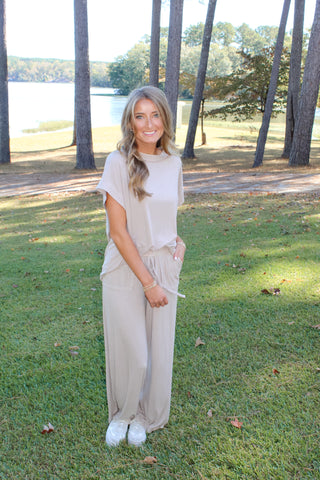Zenana Acid Wash Ribbed Set - Ash Mocha