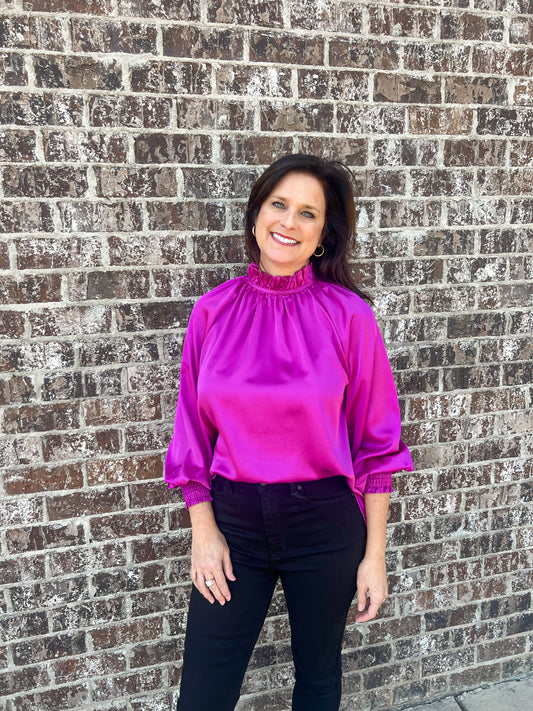 Silky Long Sleeve Top-Magenta