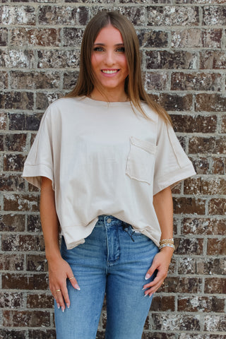 Zenana Oversized Crop Tee - Sand Beige