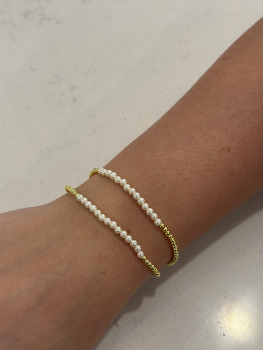 JT Gold Beaded Bracelet w/Accent Pearls