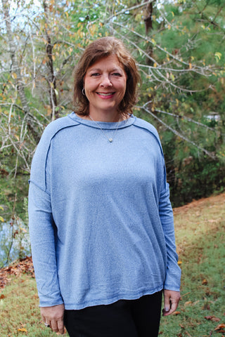 Zenana Melange High Low Long Sleeve Top - Dusty Blue