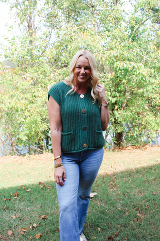 Zenana Button Sweater Vest - Dark Green