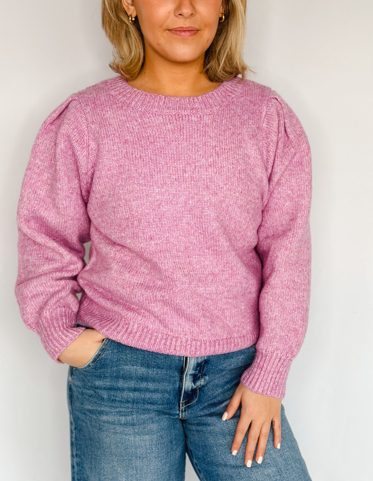 Poplin Puff Sleeve Long Sleeve Sweater