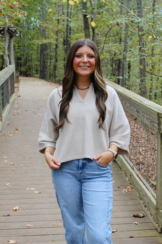 Hallie Ribbed Top - Stone